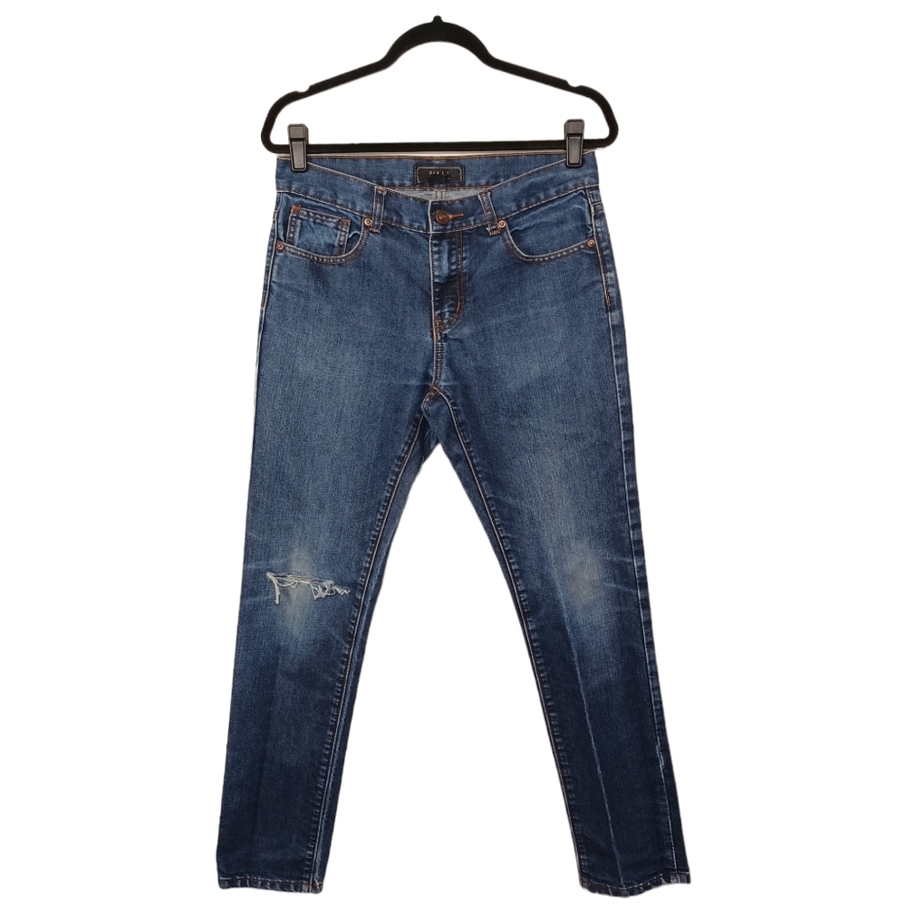 FOREVER 21 21MEN Dark Medium Blue Distressed Skinny Jeans 30/30